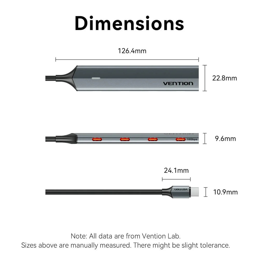 Vention 5-in-1 USB 3.2 Gen 2 Type-C Hub with 10Gbps High-Speed Data Transfer, LED Indicator, USB-C Input for PC, Desktop, Computer, Laptop, Tablet and Smartphone - Windows, macOS, Linux & Android Operating Systems