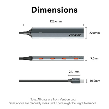 Vention 5-in-1 USB 3.2 Gen 2 Type-C Hub with 10Gbps High-Speed Data Transfer, LED Indicator, USB-C Input for PC, Desktop, Computer, Laptop, Tablet and Smartphone - Windows, macOS, Linux & Android Operating Systems