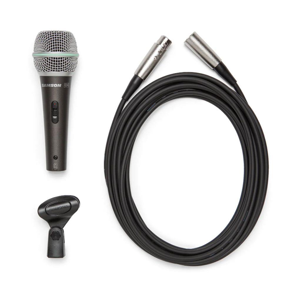 Samson Q4 Professional Dynamic Supercardioid Handheld Microphone with Mic Clip & 18' XLR Cable for Vocal and Instrument Recording, Studio, Live Performance, Karaoke, with 5Hz to 15kHz Frequency Response, Neodymium Mic Element, Steel Grill