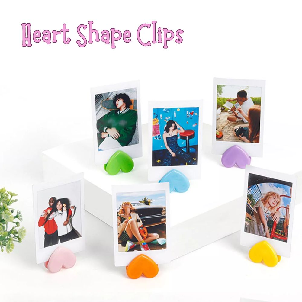 Pikxi 6pcs Heart Shaped Photo Clip Hangers with Jute String for Instax mini SQUARE and WIDE Film Camera