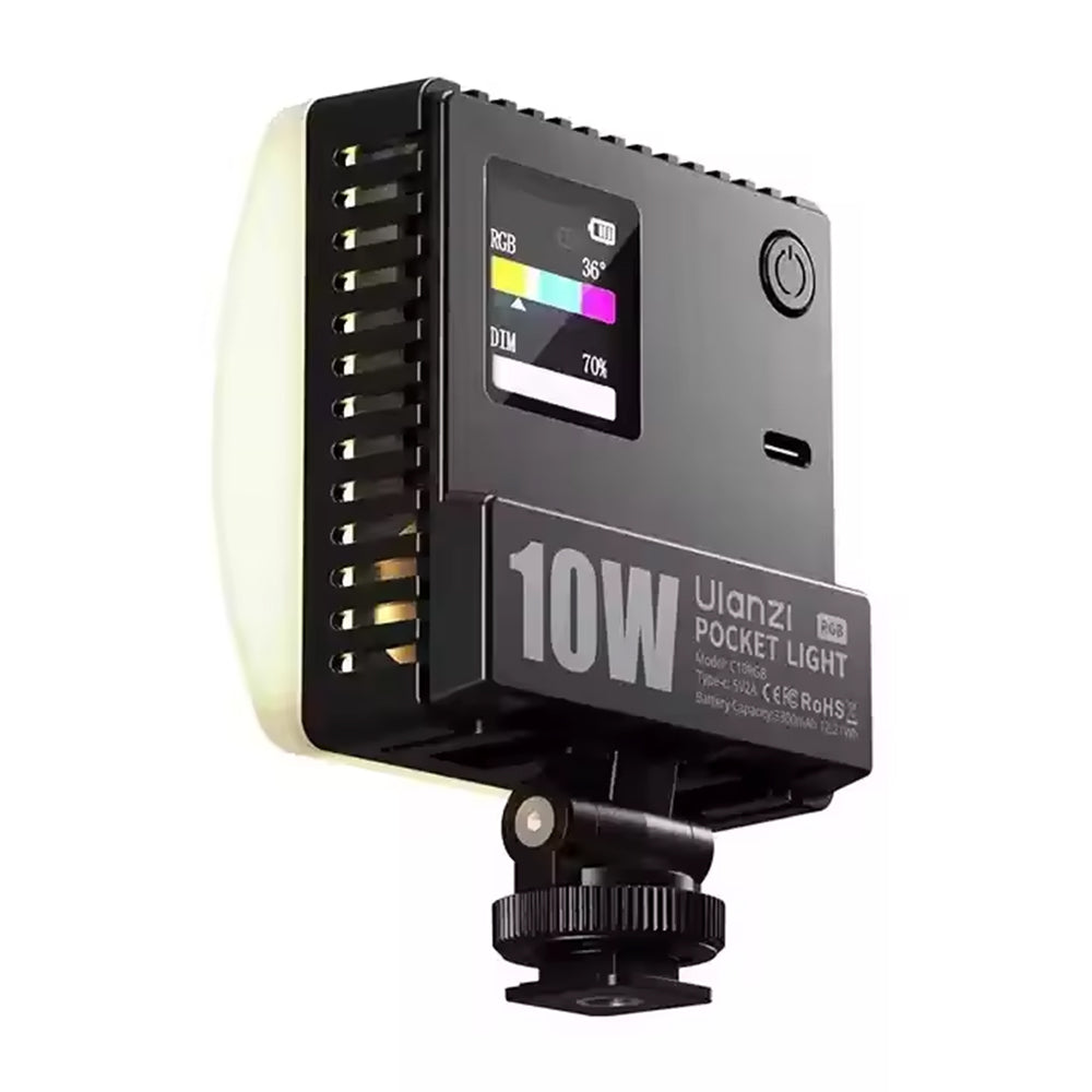 Ulanzi C10RGB 10W Full-Color Pocket LED Video Light 1800–9000K CCT, 20 Built-in FX Effects, USB-C Charging, Magnetic Diffuser, Cold Shoe Adapter & Phone Clip Mount for Photography, Vlogging, Livestreaming and Content Creation | L205