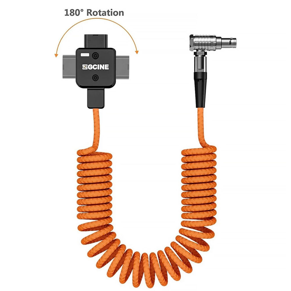 ZGCINE D-Tap to 2-Pin LEMO Right Angle Power Cable 14.8V IN/OUT for Select Sony & Blackmagic Design Cinema Camera with Up to 60cm Max Length Coiled Nylon Braded Cable for Continuous Power Supply, Video Recording & Production | DT-LM