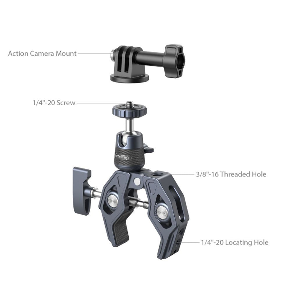 SmallRig Super Clamp with Ball Head Mount, 14-65mm Clamping Range, 3.5kg Load Capacity, Action Camera Mount, 1/4"-20 & 3/8"-16 Attachment Holes for Photography & Studio Equipment | 4102B