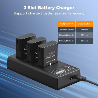 K&F Concept EN-EL14 3pcs Battery + Triple Bay Charger Kit
