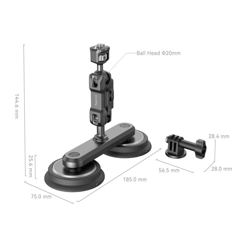 SmallRig Magic Arm with Dual / Single Magnetic Suction Cup & Action Camera Mount Adapter for GoPro, Insta360, DJI Action & 1/4" Thread for Sony, Canon, Nikon, Lumix, FUJIFILM Compact Digital Cameras