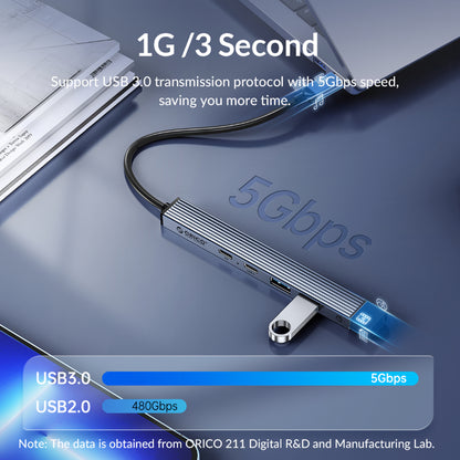 [CLEARANCE] ORICO 5-Port USB-C Hub with PD 60W, USB-A 2.0, and USB-A 3.0 for Windows Mac OS Linux PC Computer Desktop Laptop | BHC2-5P