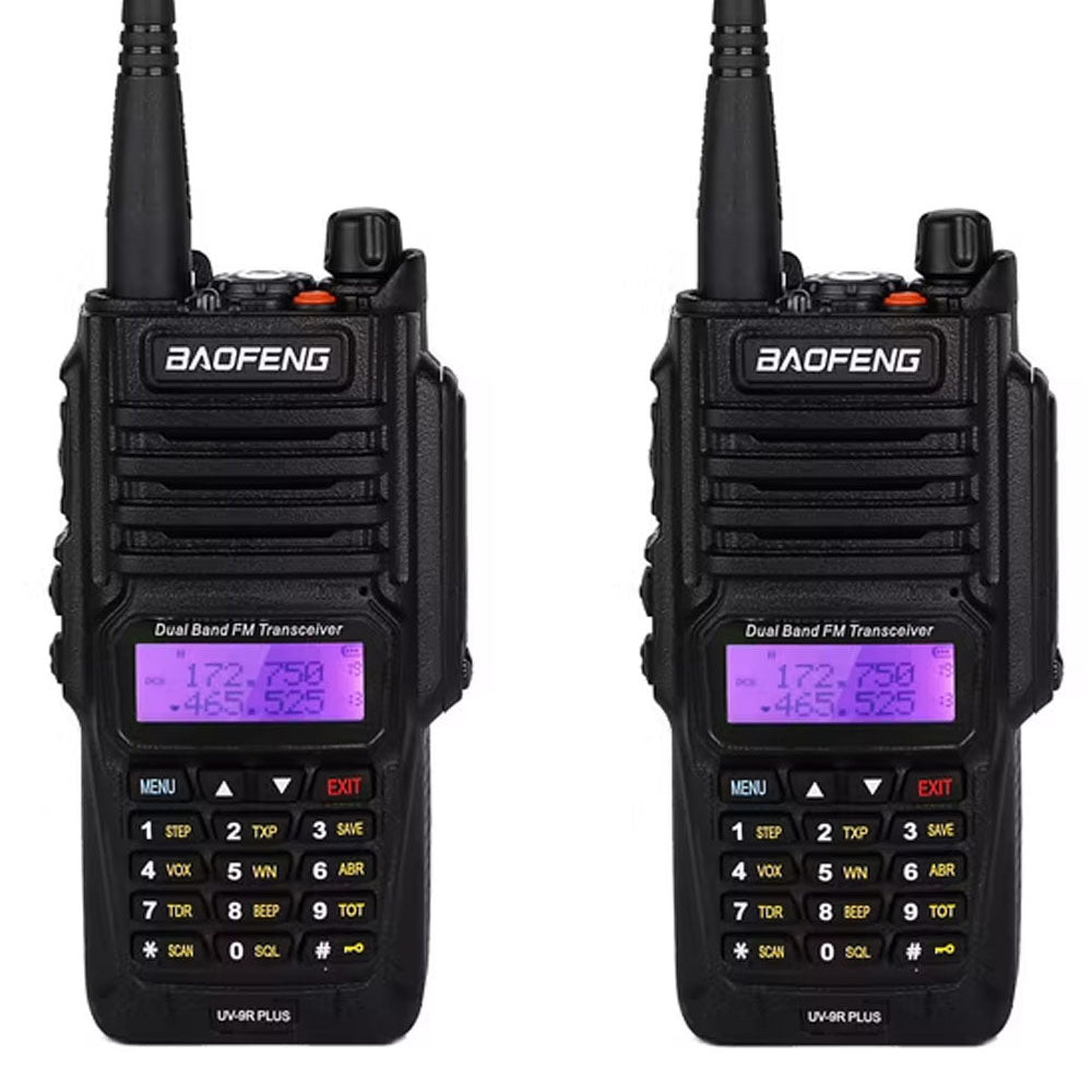 BaoFeng UV-9R PLUS (Single & Set of 2/3/4) Walkie-Talkie Dual-Band VHF/UHF Transceiver 8W PC Programmable Two-Way Radio with 128 Store Channels, 136-174/400-520MHz Frequency Range, 9km Talking Range, Clear Voice Output, IP67 Waterproof