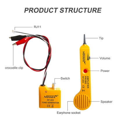 Noyafa NF-805 Tone Generator and Probe kit with Cable Tester Wire Tracer Inductive Amplifier, Adjustable Volume for Telephone Line, On/ off Detection, Audio Line