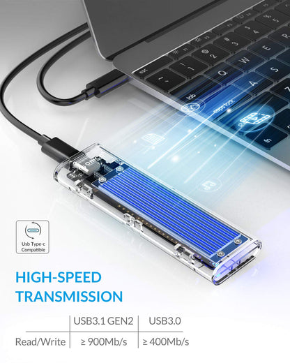 [CLEARANCE] ORICO M.2 NVMe SSD Solid State Drive Transparent Enclosure with USB 3.1 Type-C Output, 10Gbps Transfer Rate, 2TB Max Capacity for Windows, Mac OS, Linux | TCM2-C3