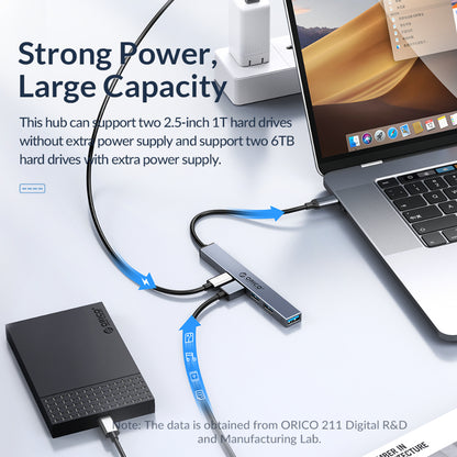 [CLEARANCE] ORICO 5-Port USB-C Hub with PD 60W, USB-A 2.0, and USB-A 3.0 for Windows Mac OS Linux PC Computer Desktop Laptop | BHC1-5P
