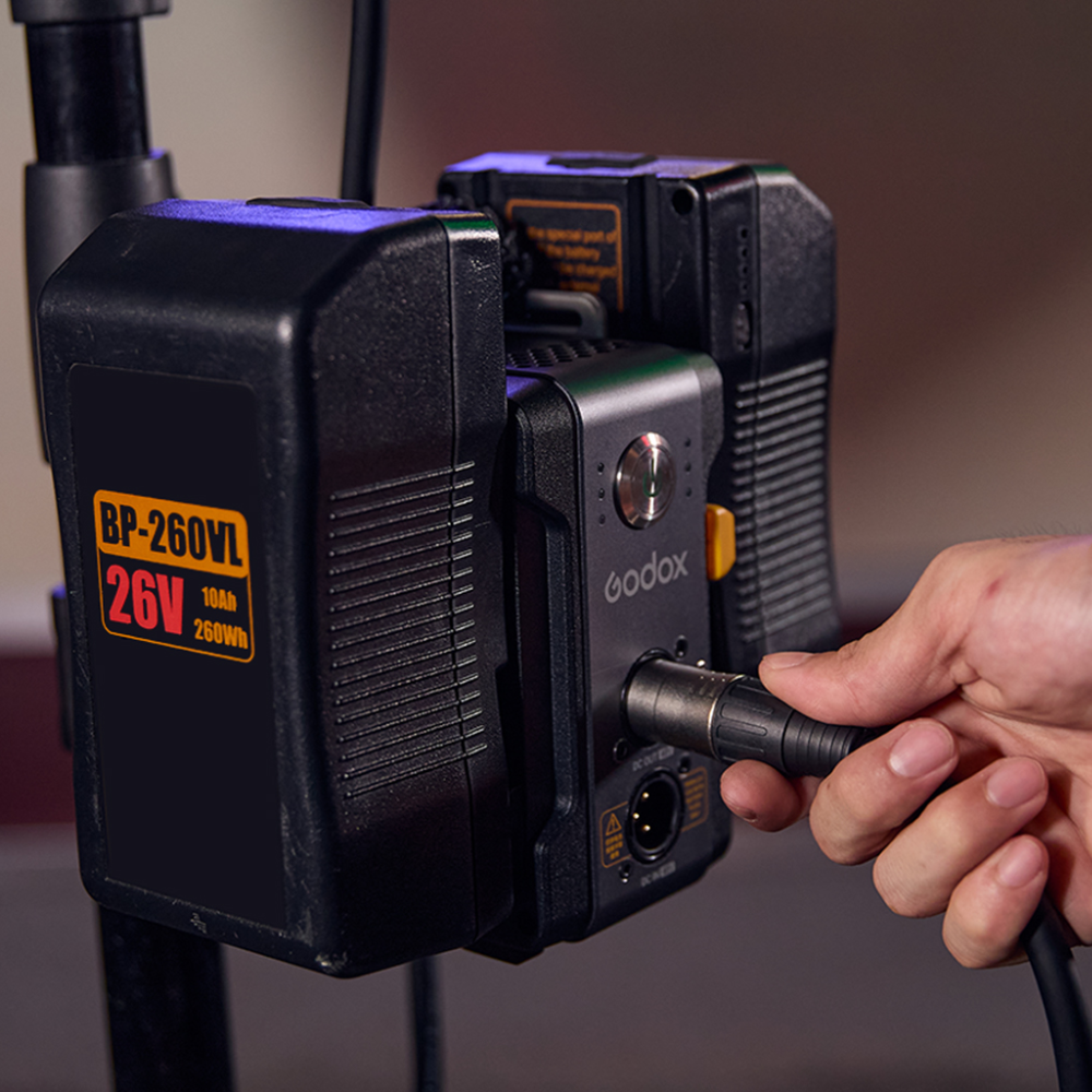 Godox 600W V-Mount Dual Battery Plate for LA300R / LA300Bi Lights with Multiple Volt Support, Battery Level Indicator and Light Stand Mount for Studio Lighting and Equipment | DBP-V