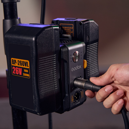 Godox 600W V-Mount Dual Battery Plate for LA300R / LA300Bi Lights with Multiple Volt Support, Battery Level Indicator and Light Stand Mount for Studio Lighting and Equipment | DBP-V