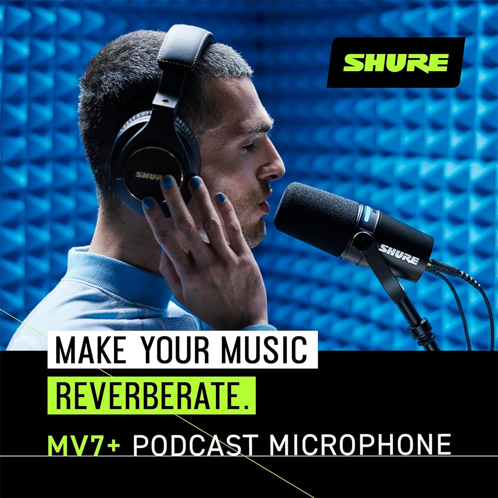Shure MV7+ Podcast Microphone Dynamic Cardioid Broadcast Mic with 3 Pin XLR / USB Type-C Output LED Touch Panel, DSP & Reverb Compatible with Mac, Windows, iOS & Android for Musicians, Streamer and Podcasters