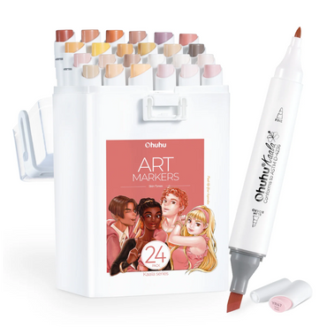 Ohuhu Kaala Series Alcohol Based 24 / 60 + 1 Skin / Basic / Landscape / Illustration Tone Colors with Colorless Blender Dual Tip Fine and Chisel Art Marker Colored Pens for Stationary, Drawing, Arts & Crafts