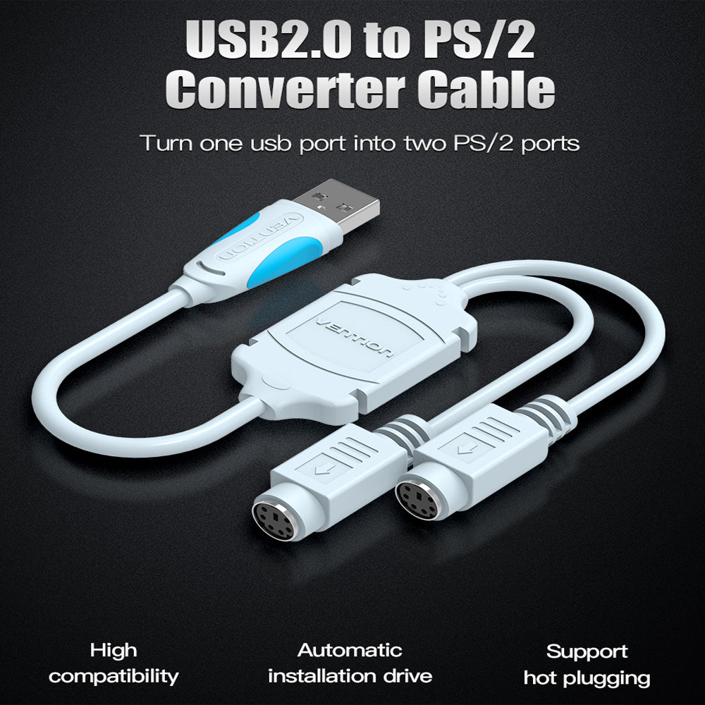 Vention USB Male to Female PS/2 Converter Adapter for Computer Keyboard and Mouse with Nickle-Plated Connectors