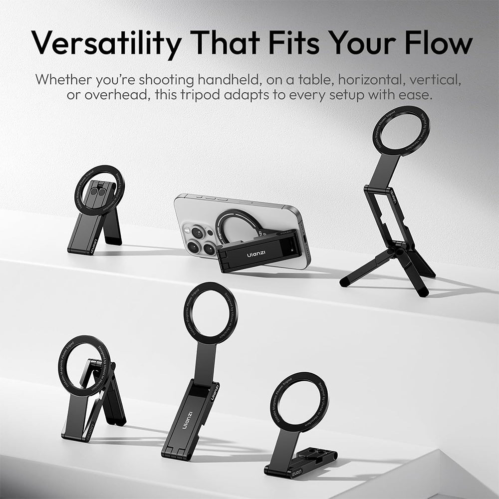 Ulanzi MA60 Foldable MagSafe Smartphone Tripod Stand with Multi-Angle Adjustment, Ultra Slim and Compact Design for iPhone 16/15/14/13/12 Pro Max & Other Compatible Mobile Devices - Ideal for Live Streaming, Vlogging