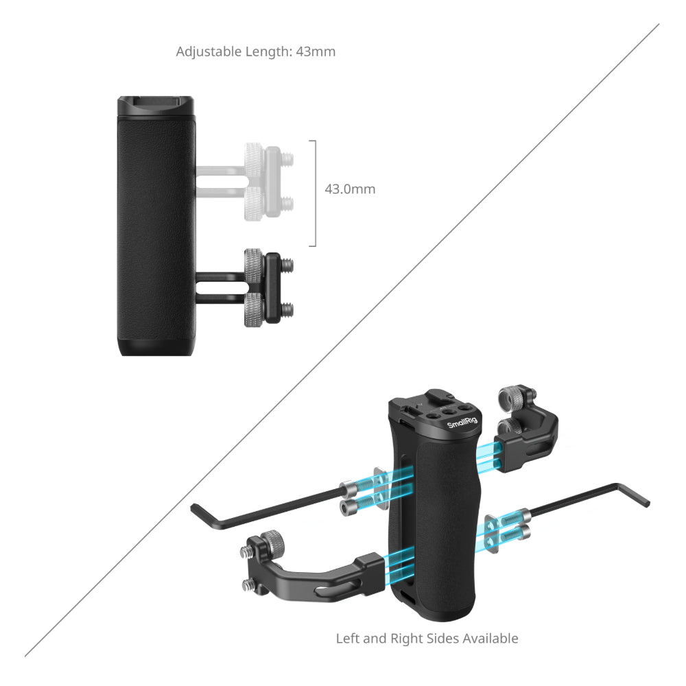 SmallRig Compact Mini Side Handle, 1/4"-20 Dual Thumbscrews & Mounting Threads for Cameras, 6kgs Maximum Load Capacity, 1.7" Vertical Adjustment, Left & Right-Handed for Photography, Content Creation, Vlogging & Video Recording