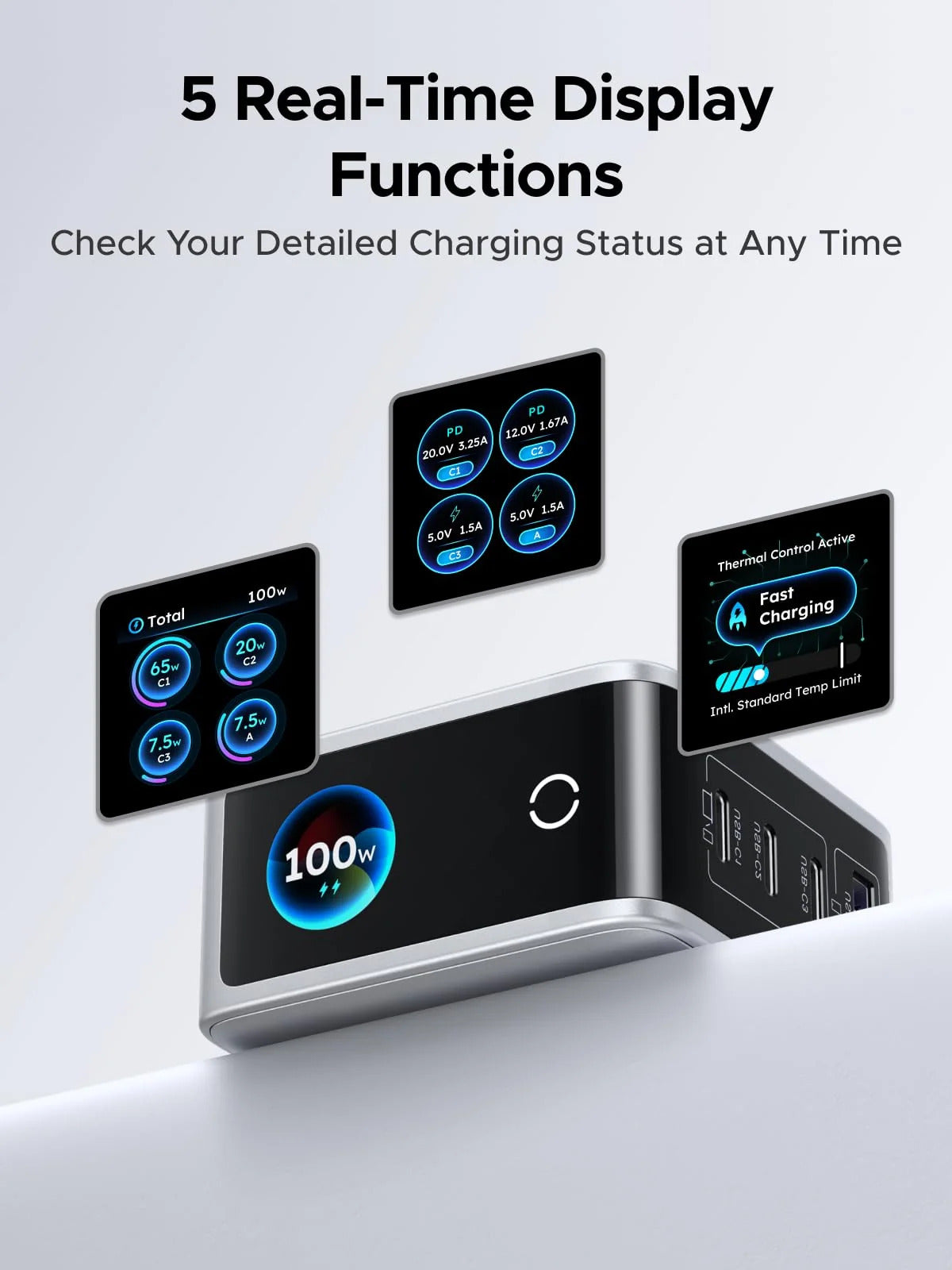 UGREEN 100W 4-Port GaN Fast Charger with Smart Power Display, Foldable Plug | X772 (95405B)