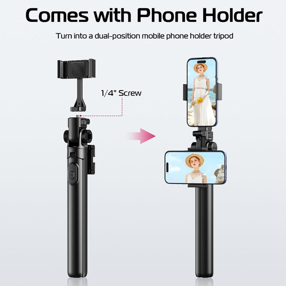 Ulanzi MT-70 1.5m 7-Section Selfie Stick Tripod with 360 / 180 Degree Pan and Tilt, Rotating Cold Shoe Mount, 1kg Max Load Capacity and 20m Wireless Remote Control Range for Smartphone Compact Cameras