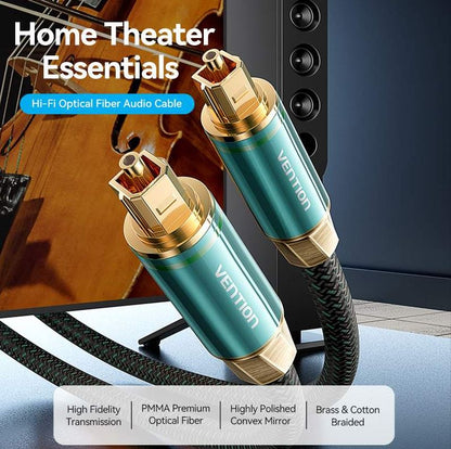 [CLEARANCE] Vention 10mToslink Optical Fiber Male to Male Hi-Fi Audio Cable, Supports S/PDIF Port for TV, Gaming Console, DVD Player, Speaker, Soundbar, and Amplifier | BKBGL