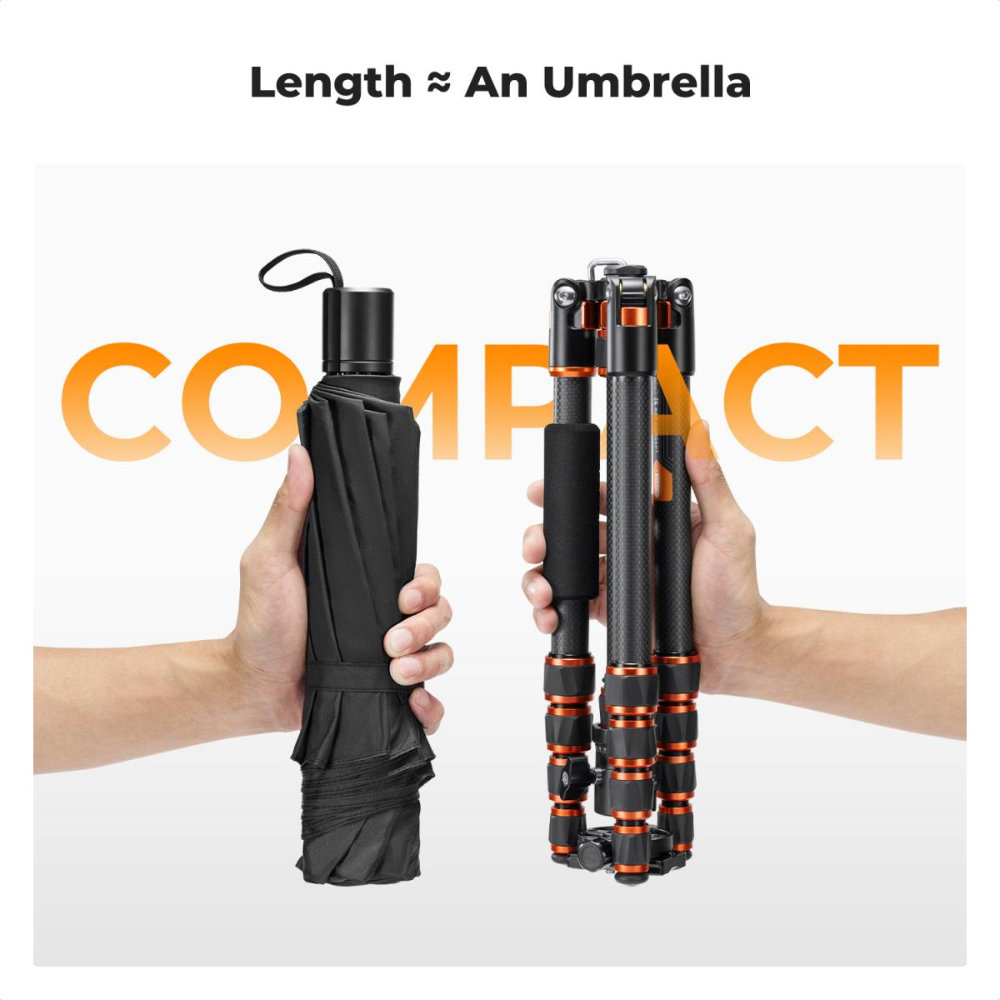 K&F Concept 360° Ball Head 5-Section Carbon Fiber Tripod + Monopod with 8kg Maximum Load Capacity & 1.52m Height, 1/4" Threaded Mounts for DSLR Mirrorless Cameras | A225C0+BH-25L
