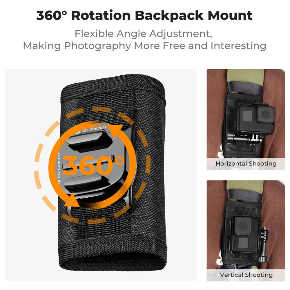 K&F Concept Backpack Shoulder Bag Strap / Clip Mount with 360 Degrees Angle Rotation for Smartphones and GoPro DJI Insta360 Action Cameras - POV Point of View Recording, Vlogging, Video Content Creation | KF31-114 KF31-115