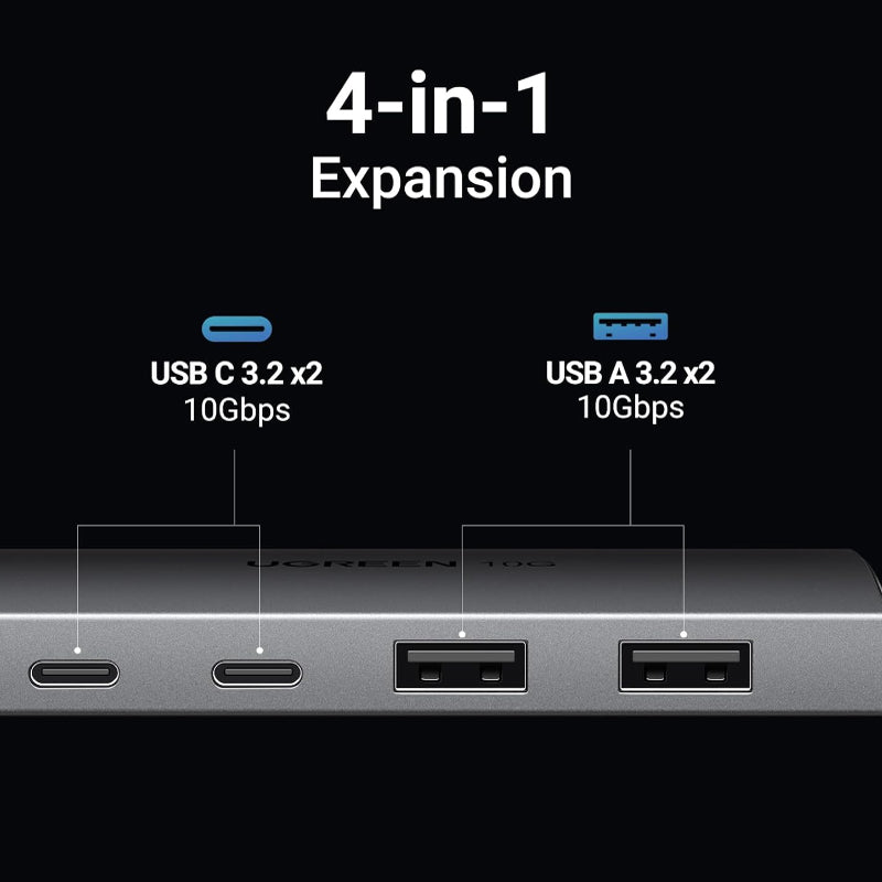 UGREEN 4-Port USB 3.2 Hub Adapter with USB C / A Ports, 10Gbps Transfer Rate & Braided Cable Jacket for MacBook, PC, Desktop Computer, Laptop, Keyboard, Mouse, Card Reader, etc. | 30758