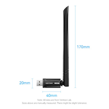 Vention AX300 High Speed 2.4Ghz USB 2.0 Type-A Wi-Fi 6 Single Band Adapter with 5dBi High-Gain Adjustable Antenna for PC, Desktop, Computer, Laptop, Tablet and Smartphone - Black