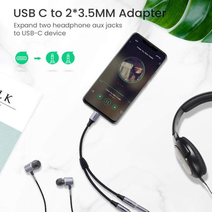 UGREEN USB Type C to 2 Female 3.5mm AUX Port Audio Splitter Adapter for PC, Laptop, Desktop Computer, Smartphone, Tablet, Headphone, Earphone, Headset, Microphone - Cables & Adapters | 30732