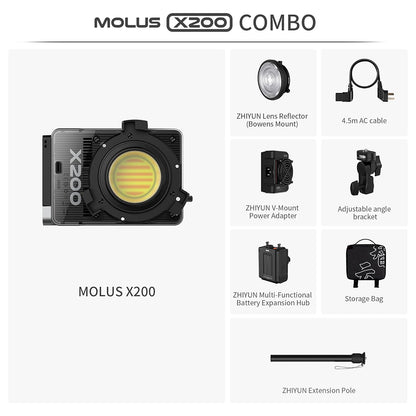 ZHIYUN Molus X200 200W Portable Bi-Color / RGB COB LED Video Light