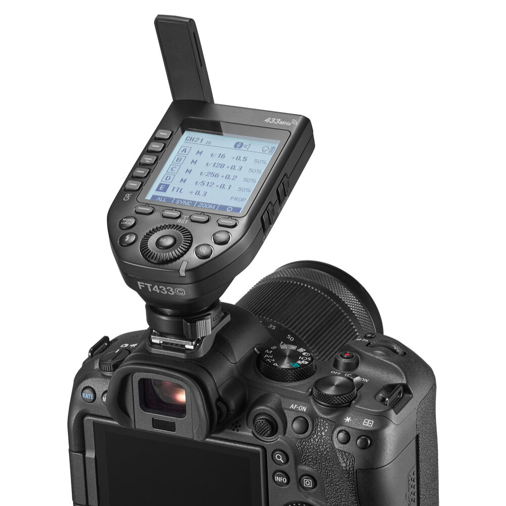 Godox FT433 Canon / Nikon / Sony TTL Wireless Flash Trigger with 32 Channel / 16 Groups, 433MHz Frequency, USB Type-C Receiver, Hot Shoe Mount, HSS 1/8000 Sec, LCD Screen TCM Function, Max 100m Range for Studio Lighting and Photography