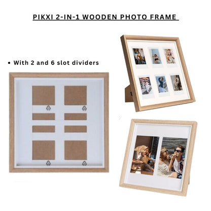 [CLEARANCE] Pikxi 2-in-1 Wooden Photo Frame with 2-Slot 4R Picture Divider and 6-Slot Instax Mini Film Divider with Stand