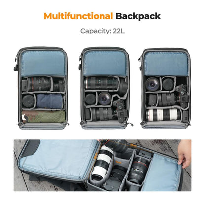 K&F Concept Beta 22L Professional Photography Camera Backpack Bag with 15" Laptop Computer Compartment, Rain Cover, Large Storage for Tripod, Lens, Flash, Battery Charger, Video Light, DJI Drone, Digital Mirrorless, DSLR - Nature Wander 11 | Black, Gray