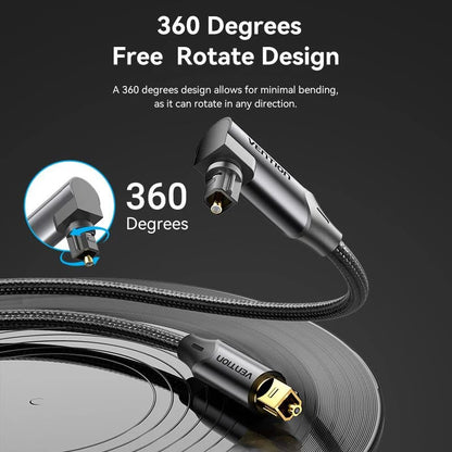 Vention Fiber Optic 360° Right Angle Male to Male Hifi Braided Audio Cable S/PDIF and Toslink Compatible with Gold Plated Plugs for Monitor TV Speaker Amplifier Game Console