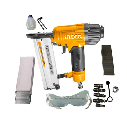 INGCO 2 in 1 Combo Air Brad Nailer Staple Gun with 100pcs Load Capacity, Nail (15 - 50mm), Staple (16 - 40mm)