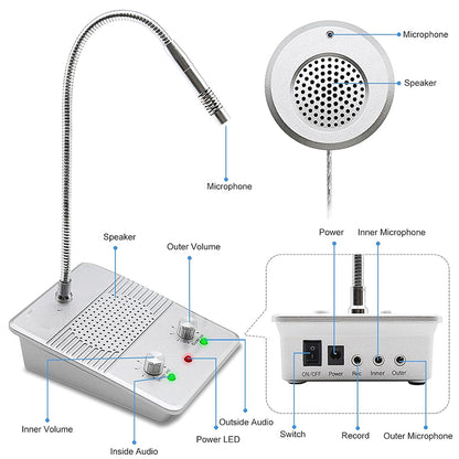 DAYTECH WI09 Two-Way Window Intercom System Glass Barrier PA Speaker and Microphone with Adjustable Volume for Bank, Office, Hospital, Clinic, Pharmacy, Restaurant, Cafe, Coffee Shop, Ticketing, Information Desk Counter