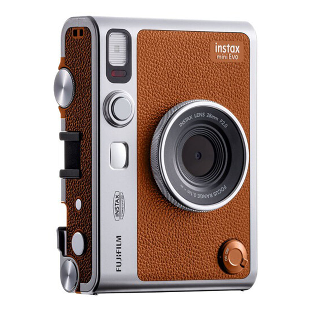 FUJIFILM Instax Mini Evo Hybrid Instant Film Camera with Built-In Mini Instant Film Direct Printer, Save Printed Images, 10 Lens Effects & 10 Film Effects, Bluetooth 4.2 - Black, Brown