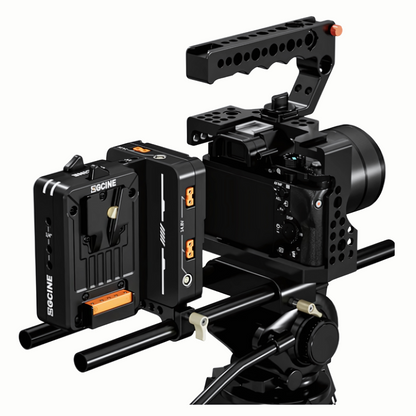 ZGCINE VM-HS2 Hot Swap Shark Fin Dual Micro V-Mount QR Quick Release Battery Plate with 15mm Dual-Rod Bracket, 1/4"-20 Mounting Threads, USB-C, D-Tap, LEMO 2-Pin Outputs for Cameras, Mobile Phones, LED Lights, Monitors & Video Equipments