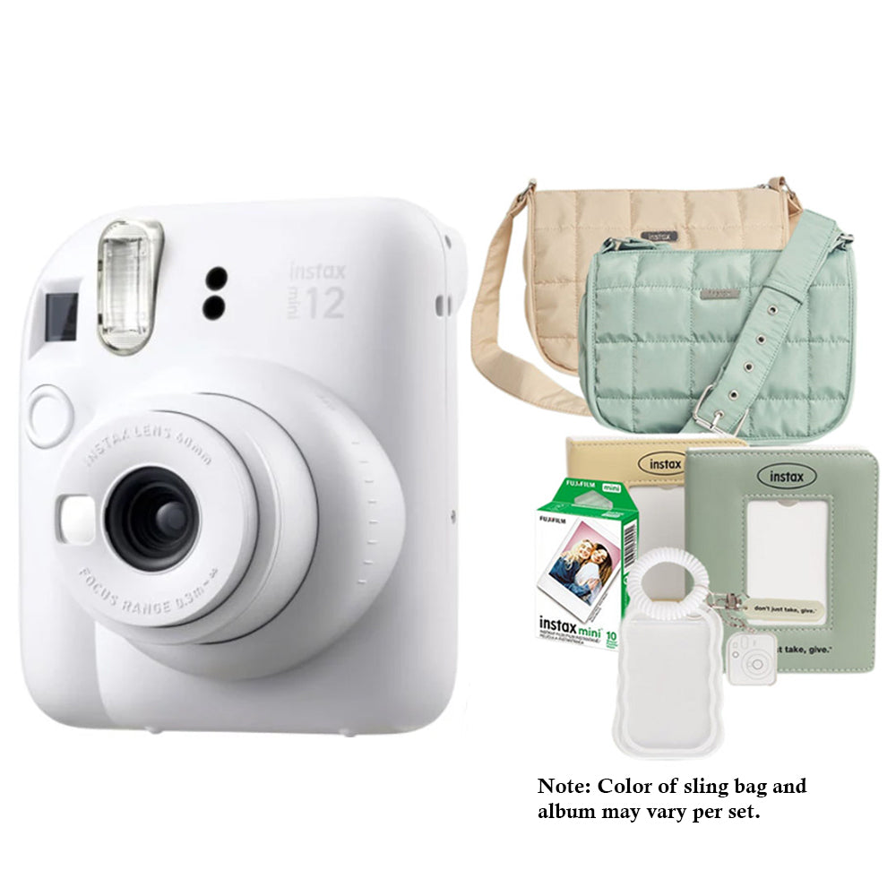 FUJIFILM Instax Mini 12 MOKOMOKO Instant Camera Bundle Pack with Mini Glossy Film 10s, Sling Bag, Photo Album and Photo Keychain Holder