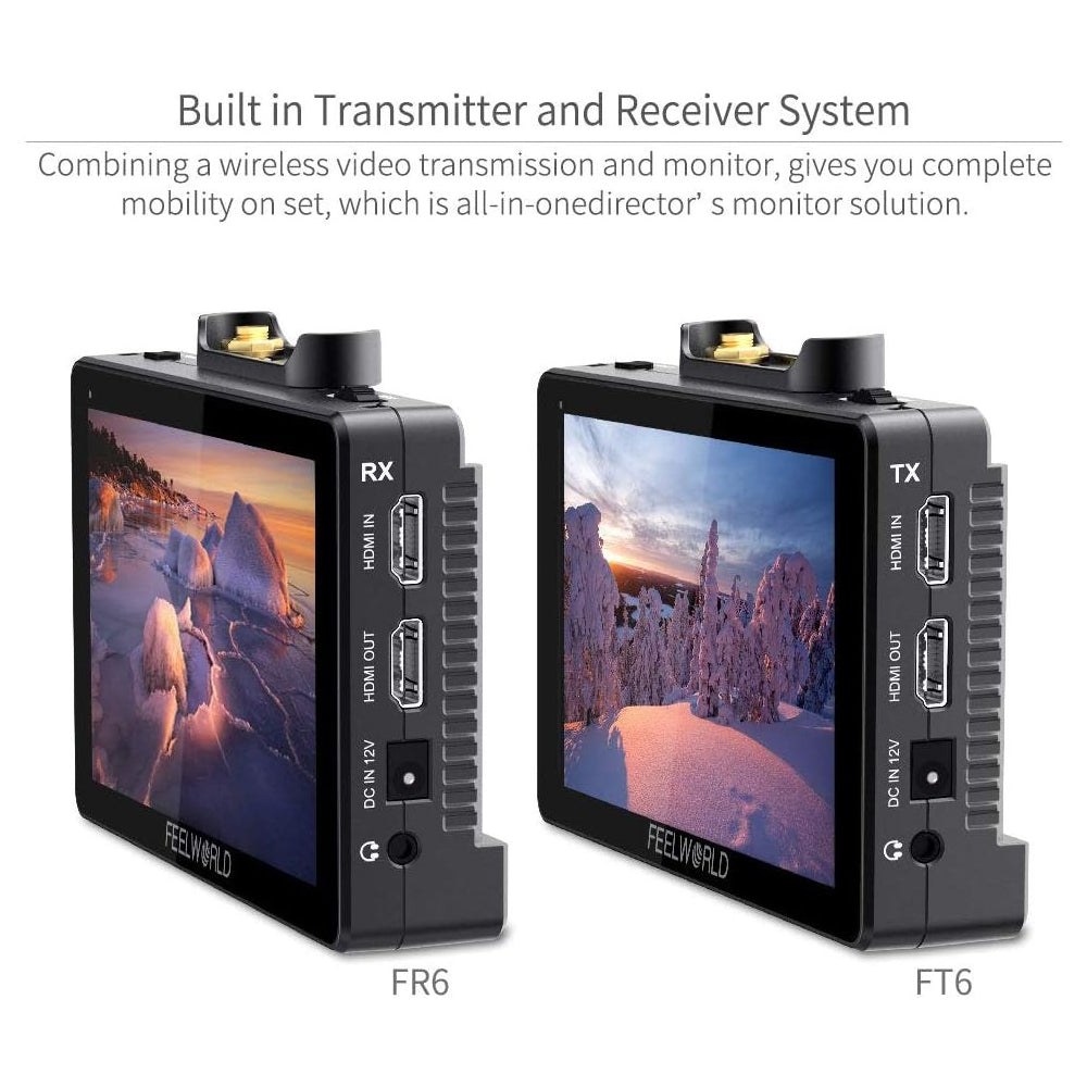 FEELWORLD FT6 FR6 4K HDMI (5.5-Inch) Wireless Video Transmission DSLR Camera Field Monitor Transmitter & Receiver Kit with 800m Transmission Range, Custom 3D LUT, Ultra-Low Latency, HDR Monitoring, Touch Screen Display, NP-F Battery Plates