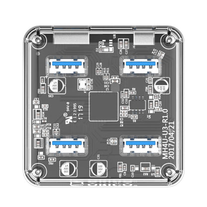 ORICO 4-Port USB 3.0 Transparent Hub with Power Supply, 5Gbps Speed, and Support for Windows, macOS, and Linux for PCs, Desktop Computers, and Laptops - USB Hubs and Docking Stations