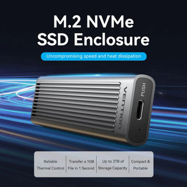 Vention M.2 NVMe SSD Enclosure to USB 3.1 Gen 2 Type C with Heat Sink, 10Gbps High-Speed Data Transmission, and Supports Storage Capacity Up to 2TB for Windows MacOS Linux Computers Laptops PC