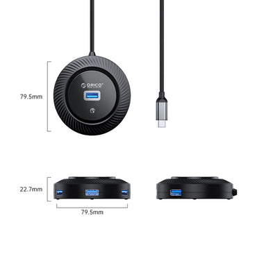 [CLEARANCE] ORICO 0.3 Meter 4 in 1 USB Type-C Round Hub with USB-A 3.0 / AUX 3.5mm Jack Outputs, 5Gbps Data Transfer Rate for Windows, Mac OS, Linux | YK2-C3