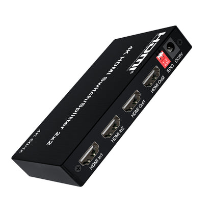 ArgoX 4K 60Hz HDMI Switch Splitter 2x4 Video Converter with EDID Switch, Audio Extractor, Support 3D, IR Control, 3.5mm Optical Fiber & R/L Audio for PC, PS5, Xbox, TV, Monitor, Projector | HDMX06-N