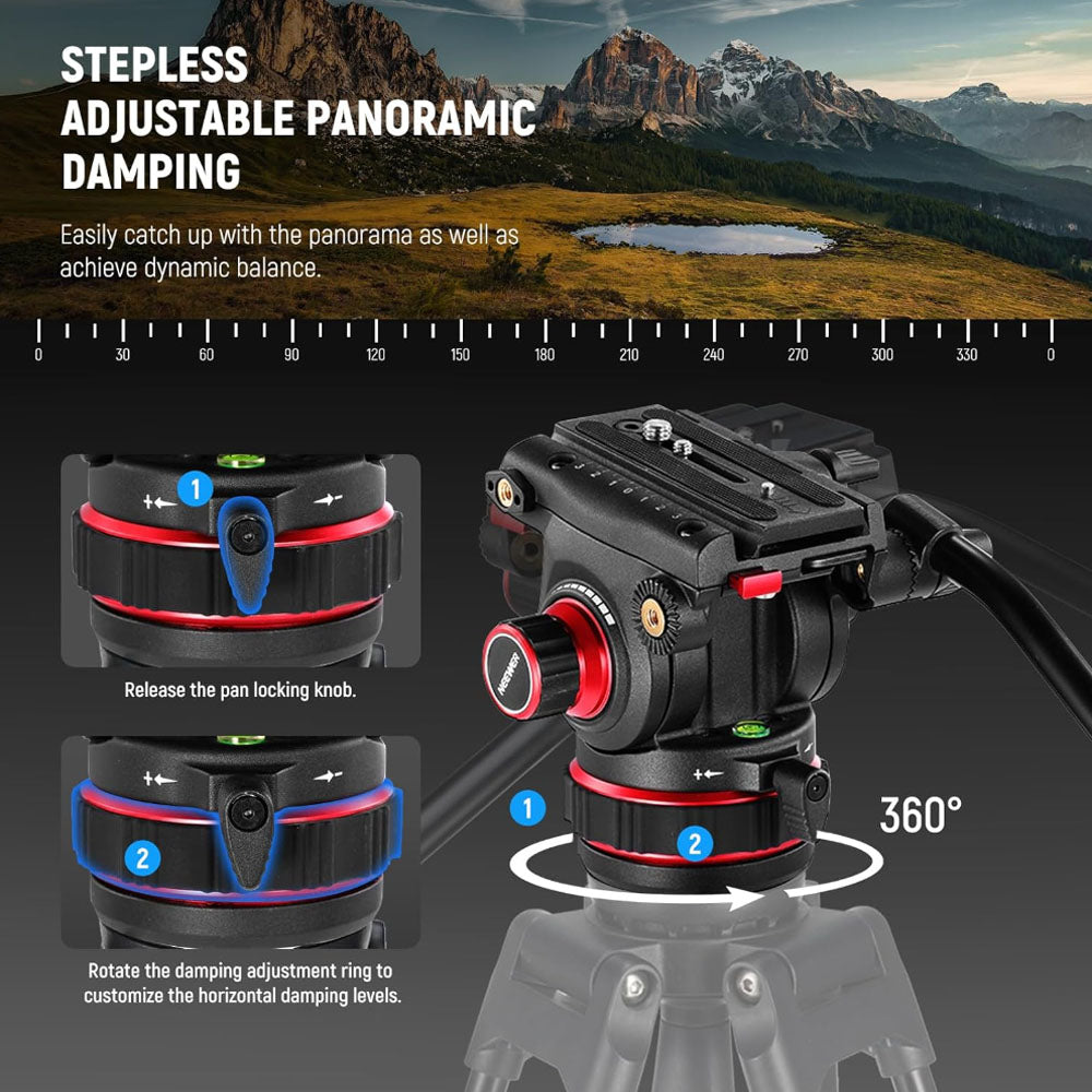 Neewer GM88 74" Pro Video Tripod with 360° Pan&-75°/+90° Tilt Head Quick Release Plate and 189cm Max. Height,10kg Max. Load Capacity for DSLR, SLR, Mirrorless, Movie, Cinema Camera