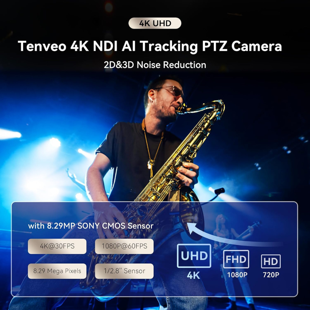 Tenveo TEVO-VX20M-4K-NDI 4K UHD PTZ Video Conference Camera w/ 20X Optical Zoom & AI Auto Tracking
