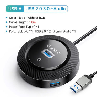 ORICO 4-IN-1 USB HUB 5GBPS (0.3M,1.8M) USB-A Cable with 3.5mm Audio/Microphone Output, 1x USB 3.0 & 2x USB 2.0 Ports | Windows, Linux & macOS Support | for PCs, Computer Desktops & Laptops | USB Hubs & Docking Stations | YK3-U2