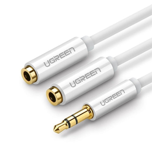 UGREEN 3.5mm TRS Male to Dual 3.5mm Female AUX Headphone Audio Cable Splitter Adapter with Earphone Headset and Microphone Socket for Phone, PC, Tablet | White,Black | 10532 10708