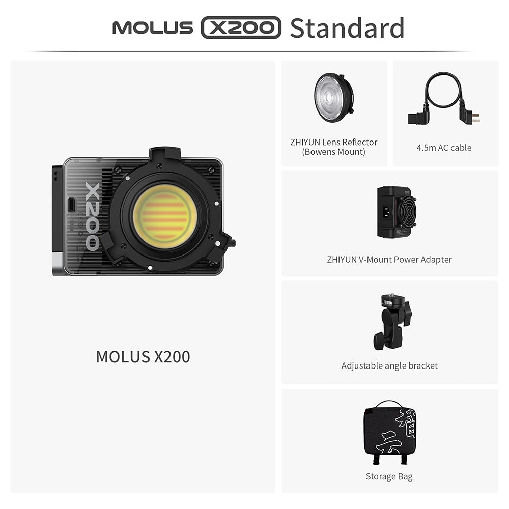 ZHIYUN Molus X200 200W Portable Bi-Color / RGB COB LED Video Light