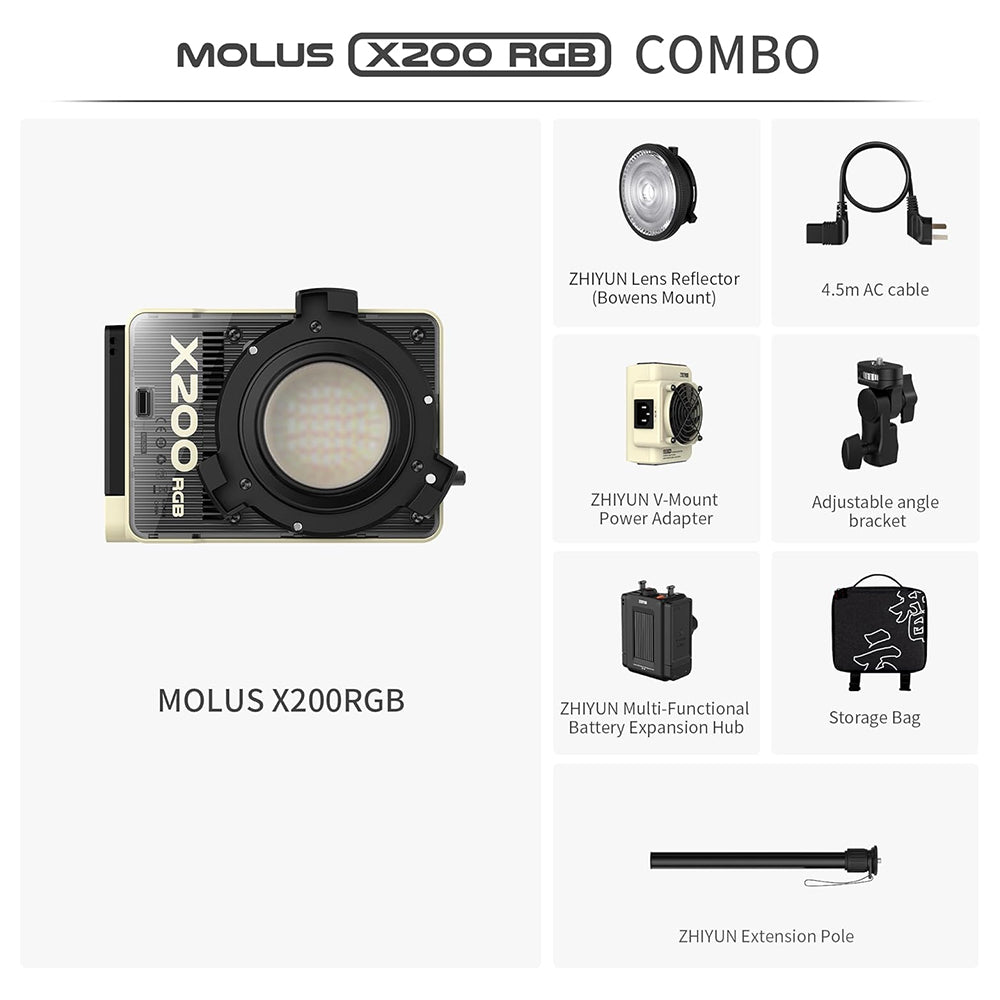 ZHIYUN Molus X200 200W Portable Bi-Color / RGB COB LED Video Light